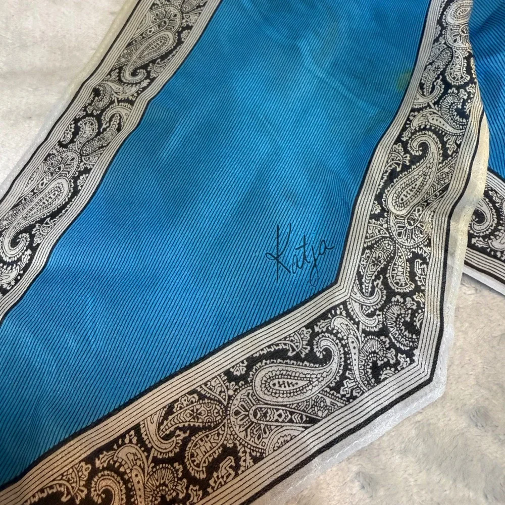 Vintage‎ Y2K Katja Signed Skinny Paisley Scarf European Teal